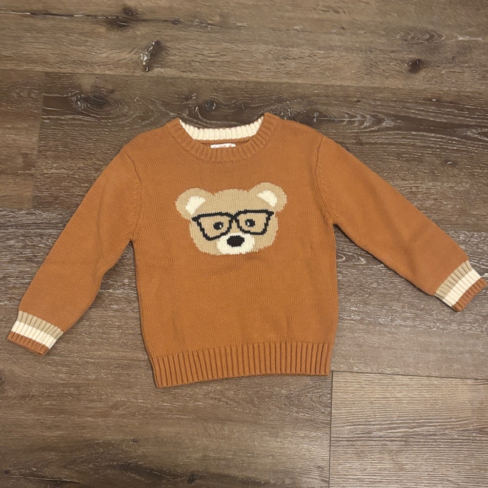 Cat & Jack Brown Bear Sweater with Glasses